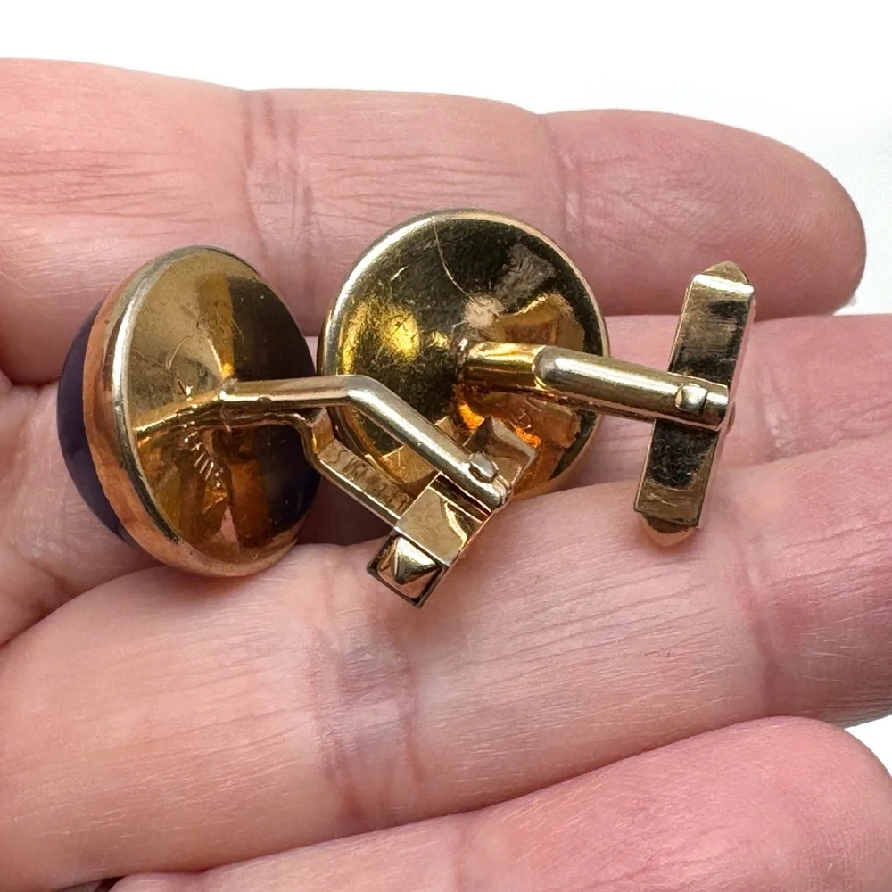 SWANK Vintage Blue Moonglow Lucite Dome Cuff Links in Goldtone